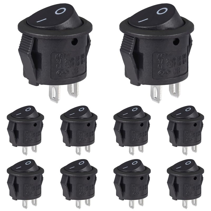 VEXUNGA Round Rocker Switch Black On Off 2 Pin Mini Round Toggle Switch 3A 250V 6A 125V 15MM Circle Switches for RV Car Truck Boat (Pack of 10pcs) - Image 1